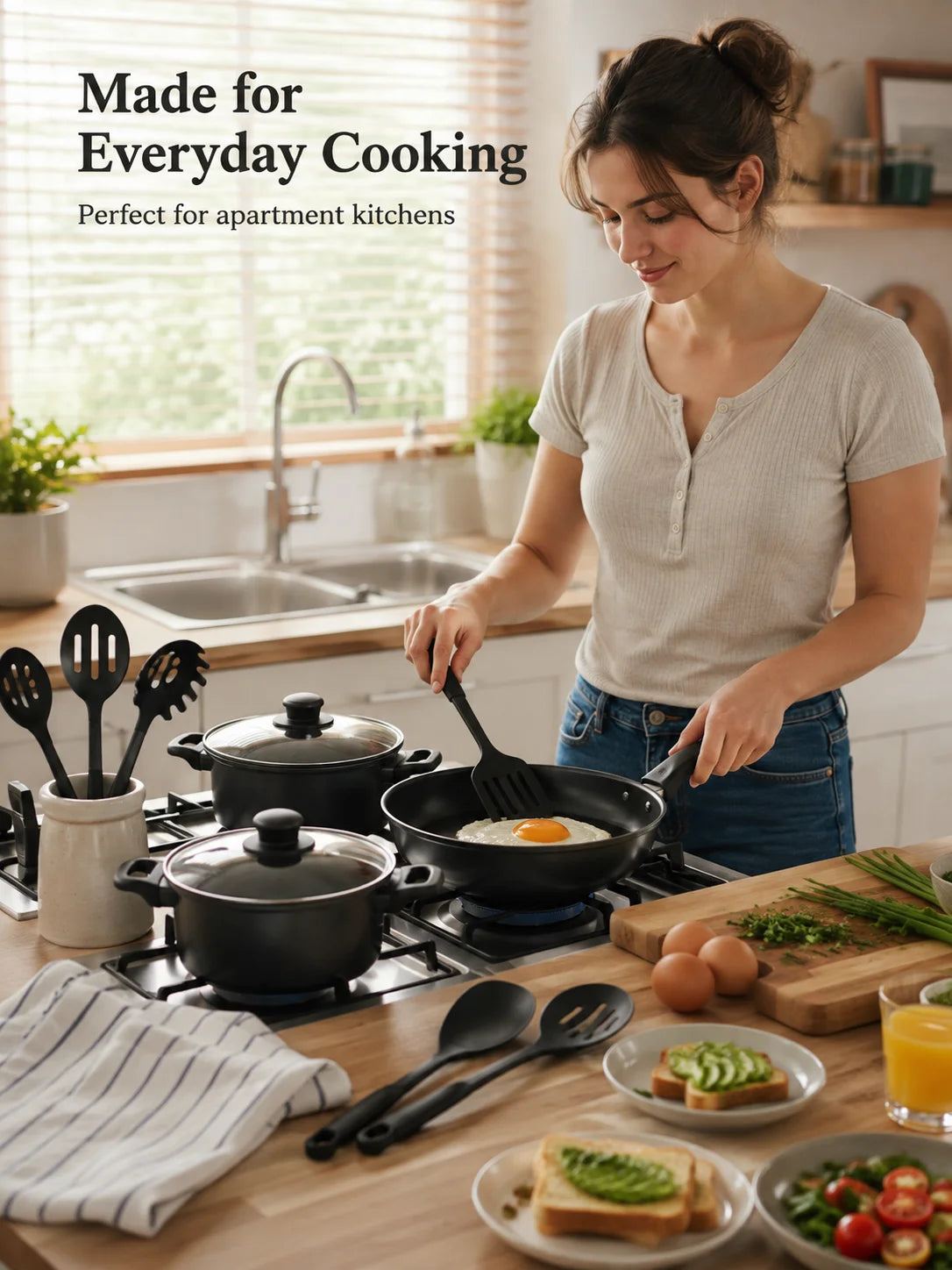 ClarionCook 13-Piece Nonstick Cookware Set  | Pots, Pan, Glass Lids & Utensils