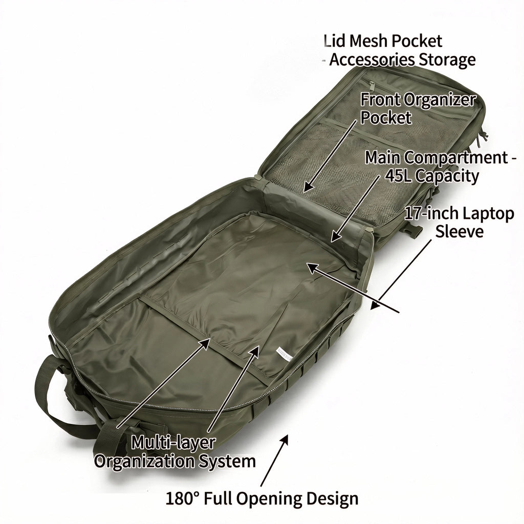 OutRange 45L Tactical Backpack - MOLLE, Water-Resistant, Laptop Sleeve