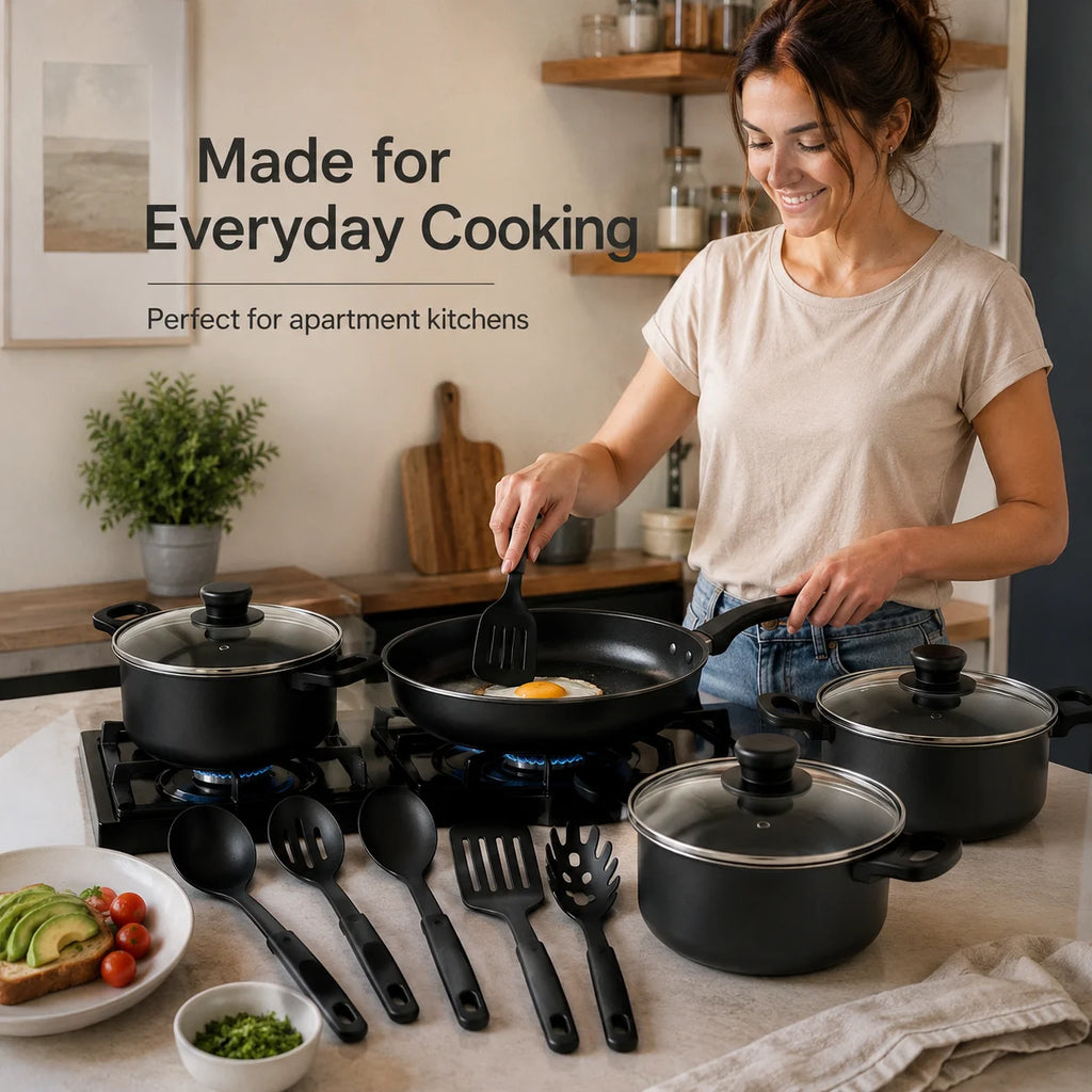 ClarionCook 13-Piece Nonstick Cookware Set  | Pots, Pan, Glass Lids & Utensils