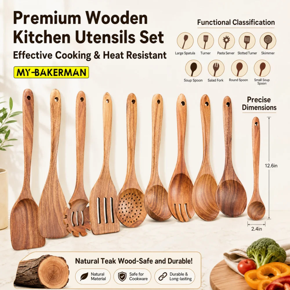 Hearthwood 1-9Pcs Teak Wooden Cooking Utensil Set
