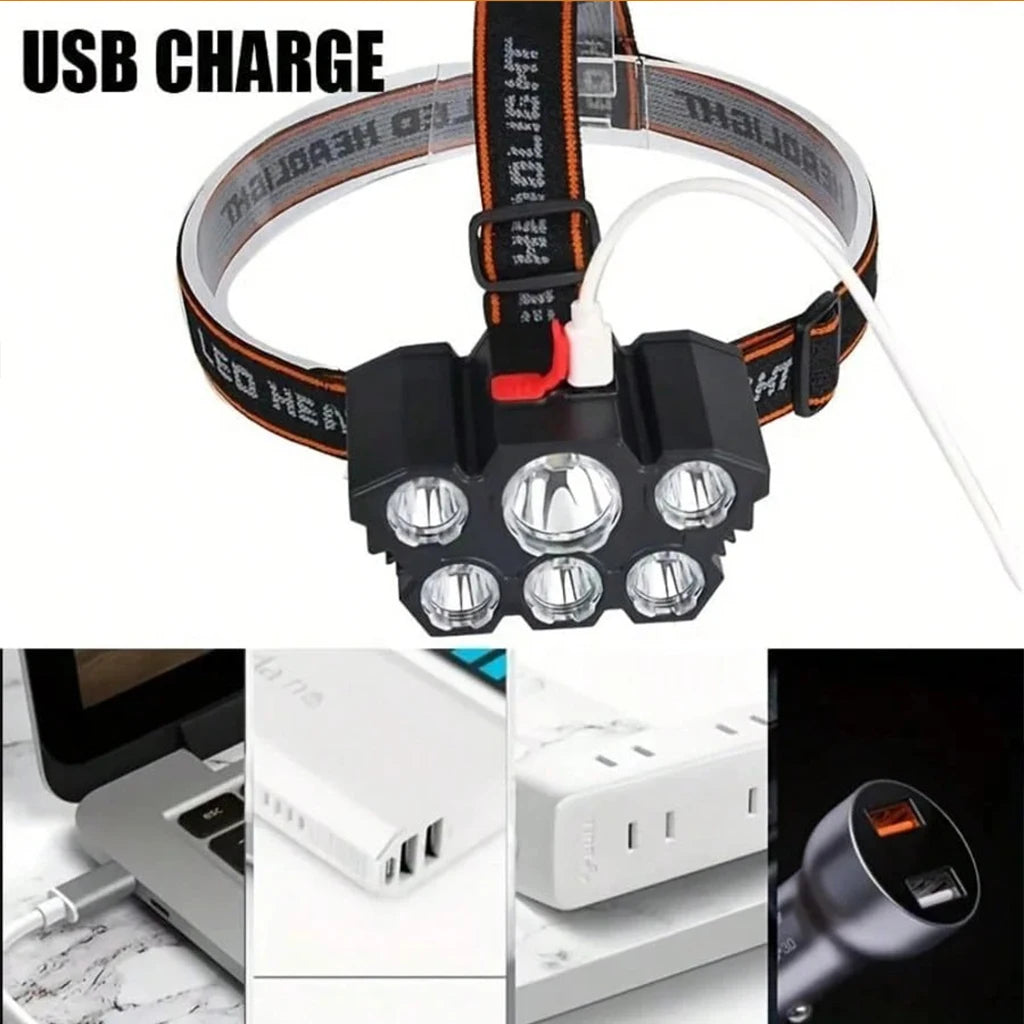 ClarionBeam Rechargeable LED Headlamp — 6 LEDs, 3 Brightness Modes