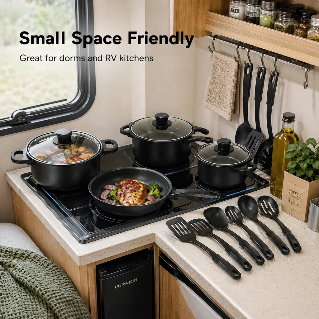 ClarionCook 13-Piece Nonstick Cookware Set  | Pots, Pan, Glass Lids & Utensils