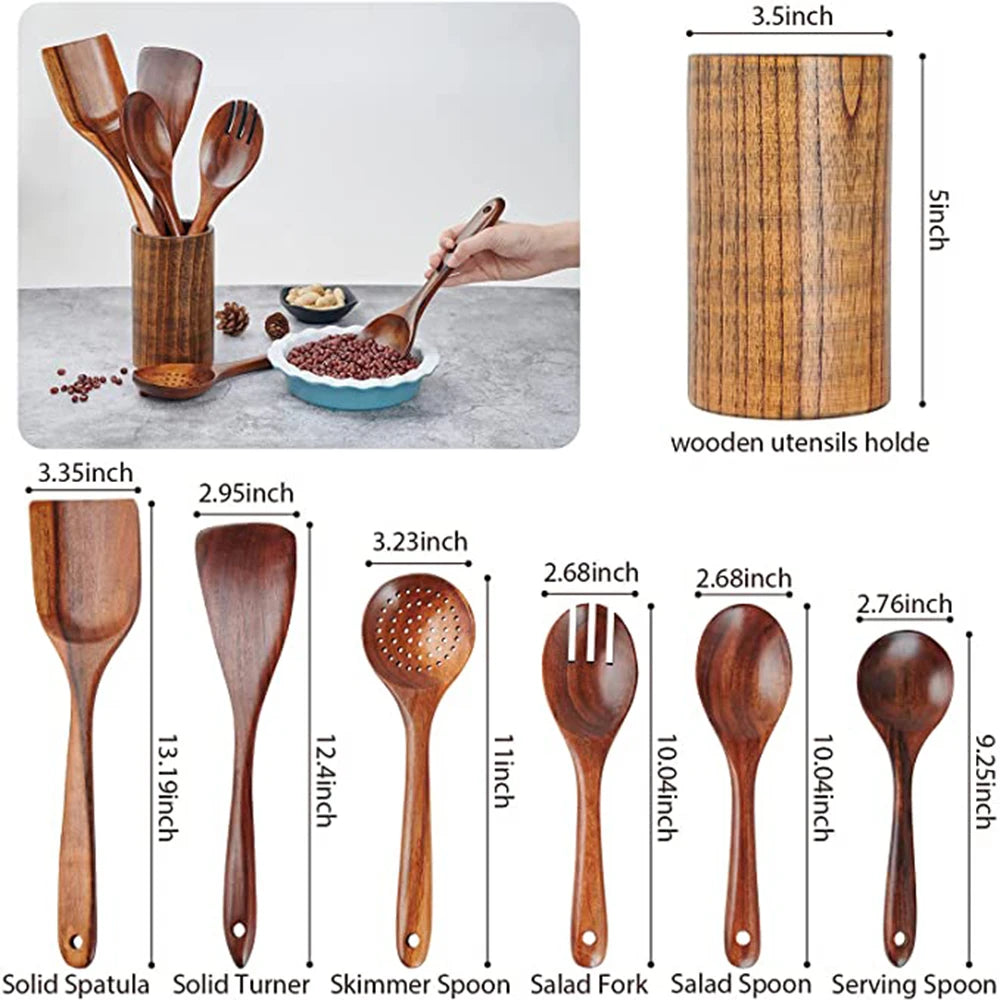 Hearthwood 1-9Pcs Teak Wooden Cooking Utensil Set